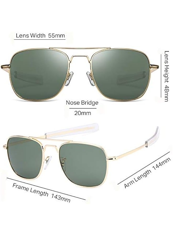 Mens Aviator Sunglasses Polarized 55mm Pilot Military Square Shades with Bayonet Temples - Image 4