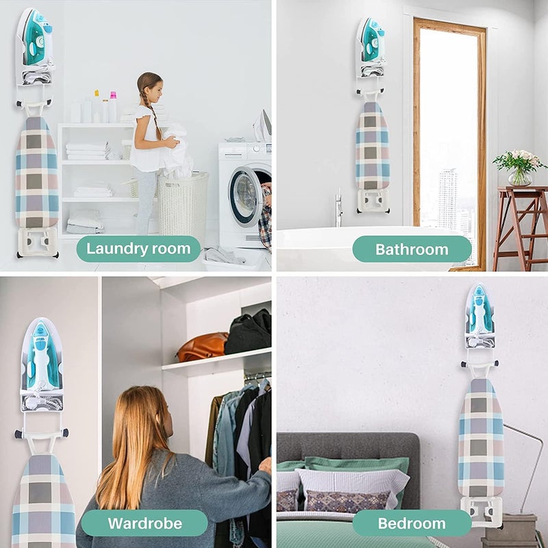 ELECDON Ironing Board Holder Wall Mounted Storage Organizer, Electric Iron Holder Household Bathroom Shelf with Heat Resistant Tray Storage Organizer Easily Mount Against Wall (White) - Image 4