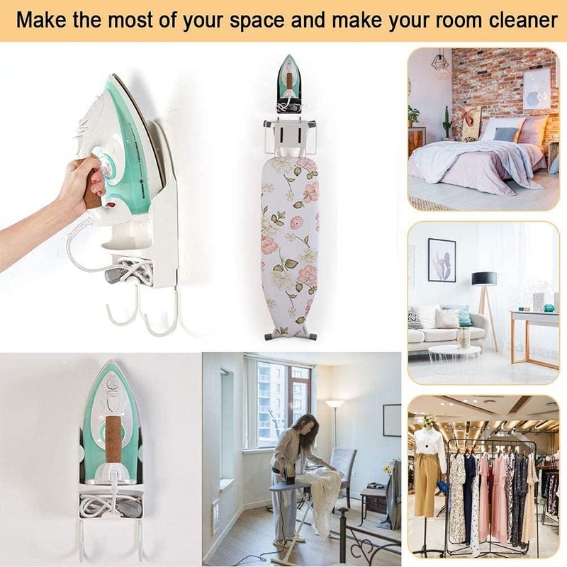ELECDON Ironing Board Holder Wall Mounted Storage Organizer, Electric Iron Holder Household Bathroom Shelf with Heat Resistant Tray Storage Organizer Easily Mount Against Wall (White) - Image 2