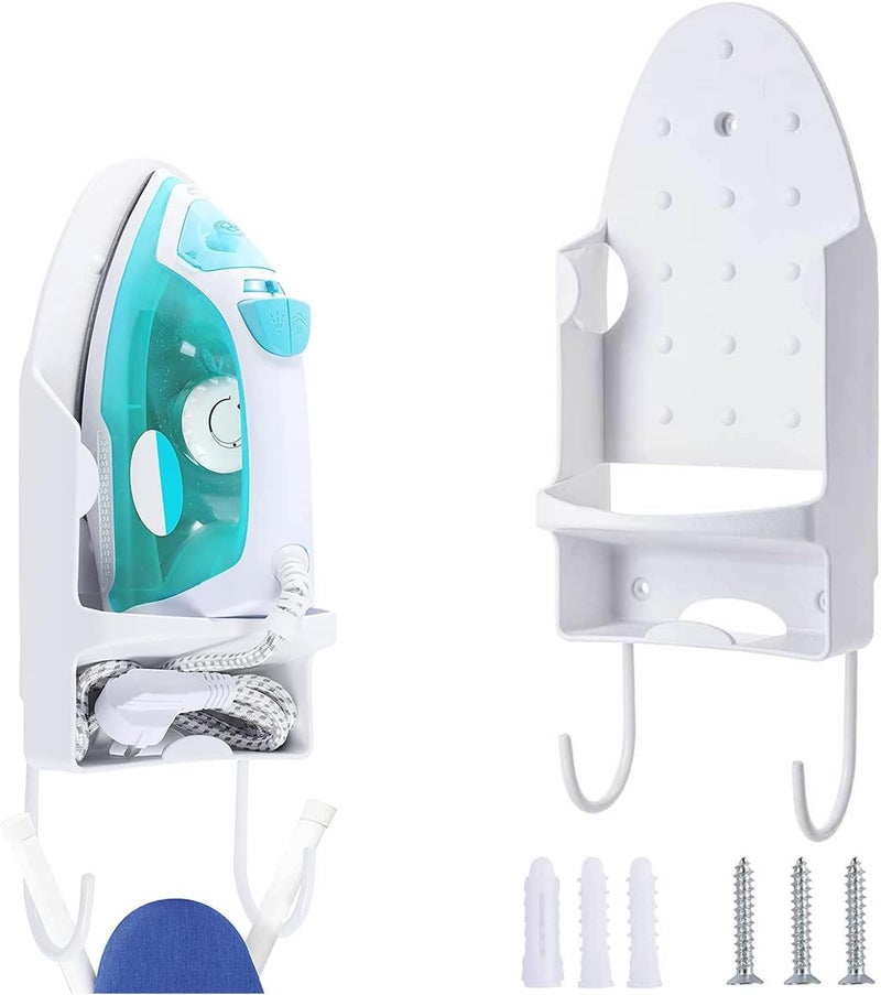 ELECDON Ironing Board Holder Wall Mounted Storage Organizer, Electric Iron Holder Household Bathroom Shelf with Heat Resistant Tray Storage Organizer Easily Mount Against Wall (White) - Image 1