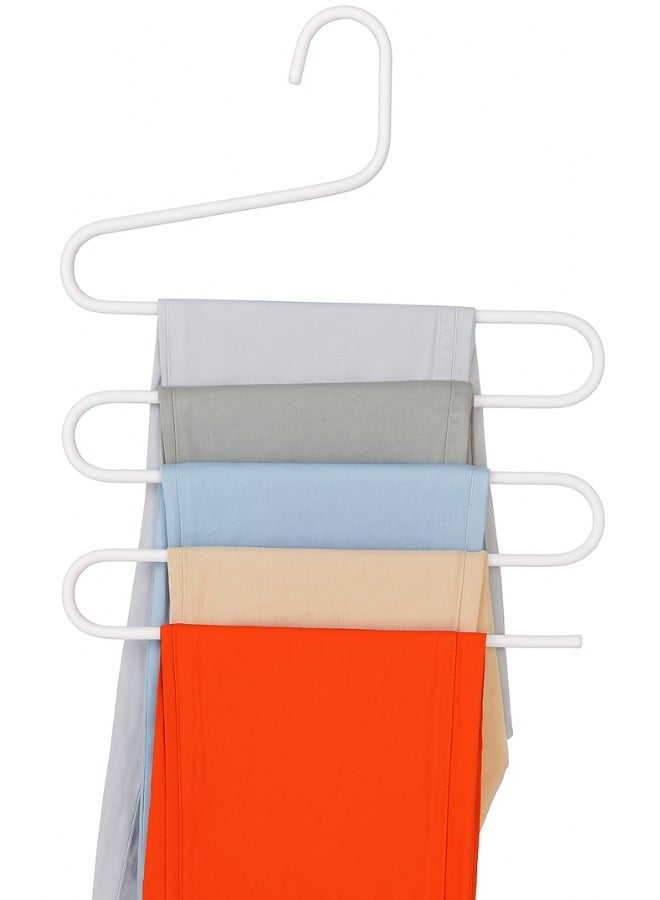 Multi pants hangers rack for closet organization,stainless steel s-shape 5 layer clothes hangers (White) - Image 1