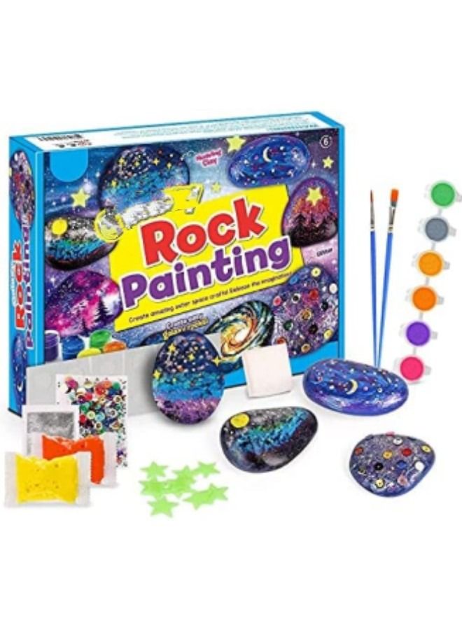 GGEROU مجموعة الرسم على الصخور للأطفال، أدوات فنية وحرفية، مجموعة أدوات صنع كواكب المجرات للأطفال، ديكورات نجوم ملونة تتوهج في الظلام للأولاد والبنات - Image 1