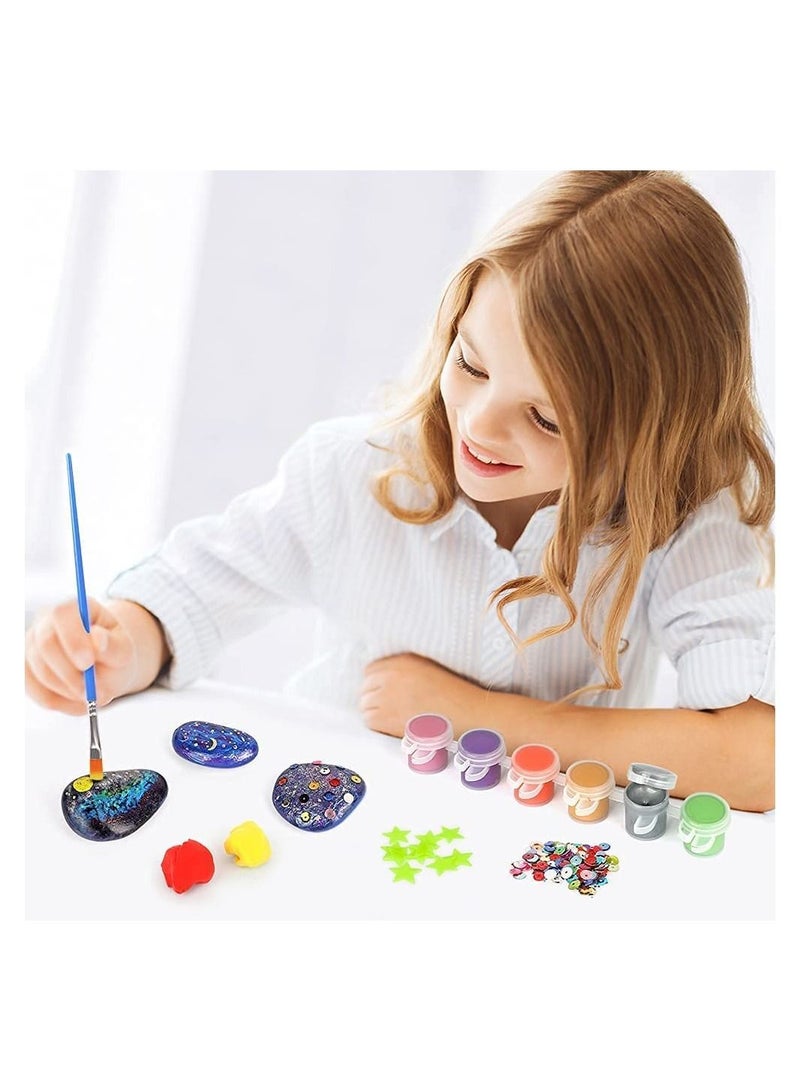 GGEROU مجموعة الرسم على الصخور للأطفال، أدوات فنية وحرفية، مجموعة أدوات صنع كواكب المجرات للأطفال، ديكورات نجوم ملونة تتوهج في الظلام للأولاد والبنات - Image 5