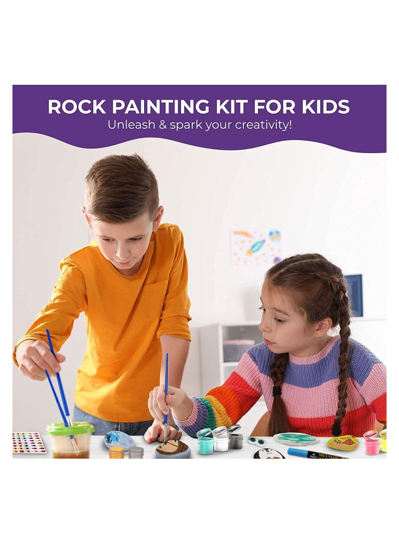 GGEROU مجموعة الرسم على الصخور للأطفال، أدوات فنية وحرفية، مجموعة أدوات صنع كواكب المجرات للأطفال، ديكورات نجوم ملونة تتوهج في الظلام للأولاد والبنات - Image 3