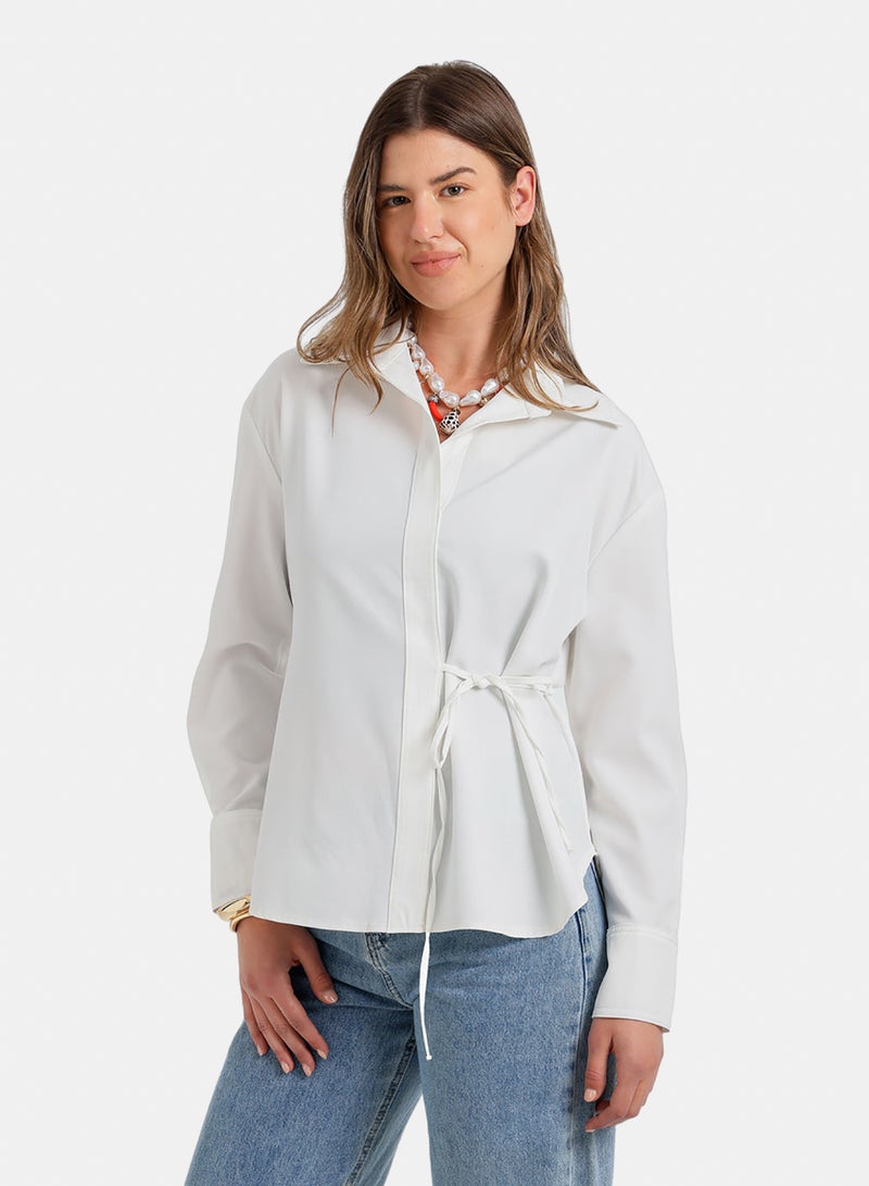 Carina Cinched Hidden-Placket Shirt - Image 1