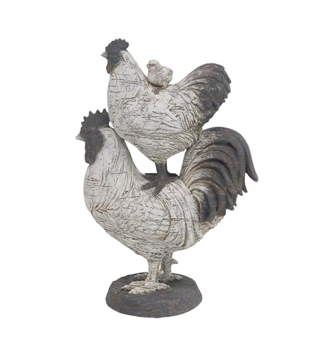 Deco 79 Polystone Rooster Decorative Sculpture Home Decor Statue Accent Figurine 8 x 5 x 12 White