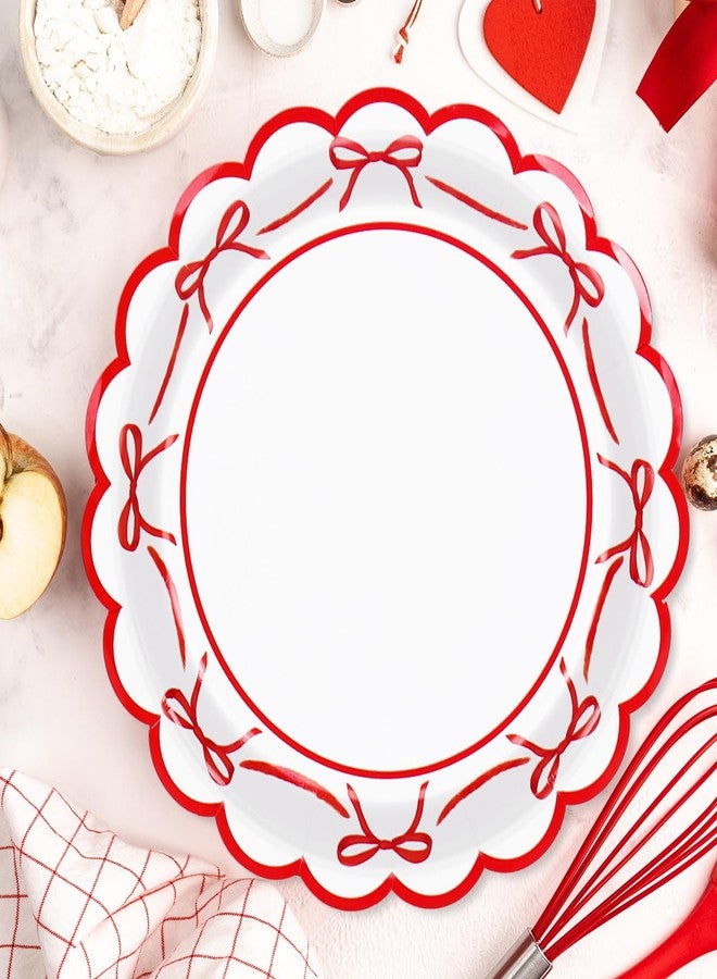 JarThenaAMCS 50 Pcs Red Bow Paper Plates Bowknot Scalloped Disposable Plate Decorative Tableware for Holiday Party Decor Supplies, 9 In - Image 4