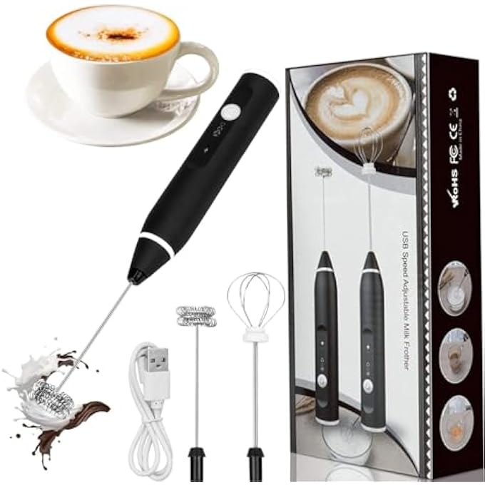Spaceshoop Milk Coffee Frother Electric Whisk Handheld Milk Frothers Usb Rechargeable 3Speed Force Adjustment Milk Bubbler 2 In 1 Milk Bubbler Perfect For Coffee Latte Cappuccino - Image 1