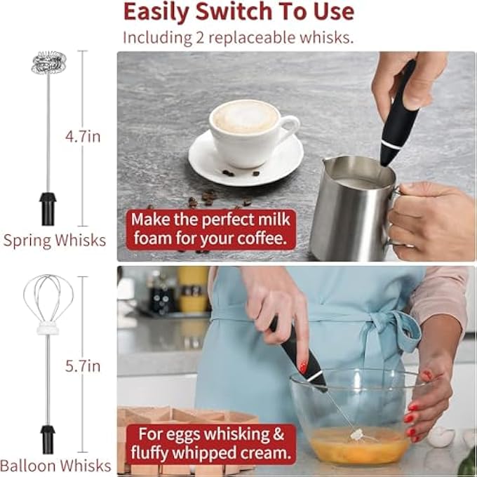 Spaceshoop Milk Coffee Frother Electric Whisk Handheld Milk Frothers Usb Rechargeable 3Speed Force Adjustment Milk Bubbler 2 In 1 Milk Bubbler Perfect For Coffee Latte Cappuccino - Image 3