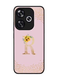 Rugged Black edge case for Xiaomi Poco F6 / Xiaomi Redmi Turbo 3 Case Cover- Custom Monogram Initial Letter Floral Pattern Alphabet - R (Pink)