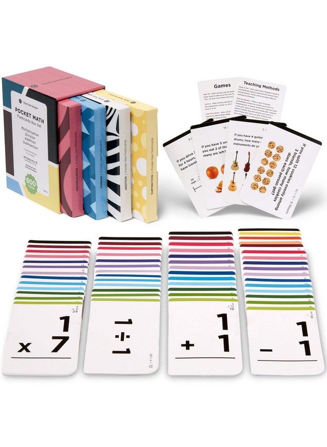 Think Tank Scholar Math Flash Cards (600 Facts Box Set) Addition Subtraction Multiplication Division 10 Games Toddlers 24 Kids Ages 48 In Kindergarten 1St 2Nd 3Rd 4Th 5Th 6Th Grade  - Image 2