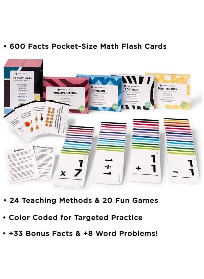 Think Tank Scholar Math Flash Cards (600 Facts Box Set) Addition Subtraction Multiplication Division 10 Games Toddlers 24 Kids Ages 48 In Kindergarten 1St 2Nd 3Rd 4Th 5Th 6Th Grade  - Image 4