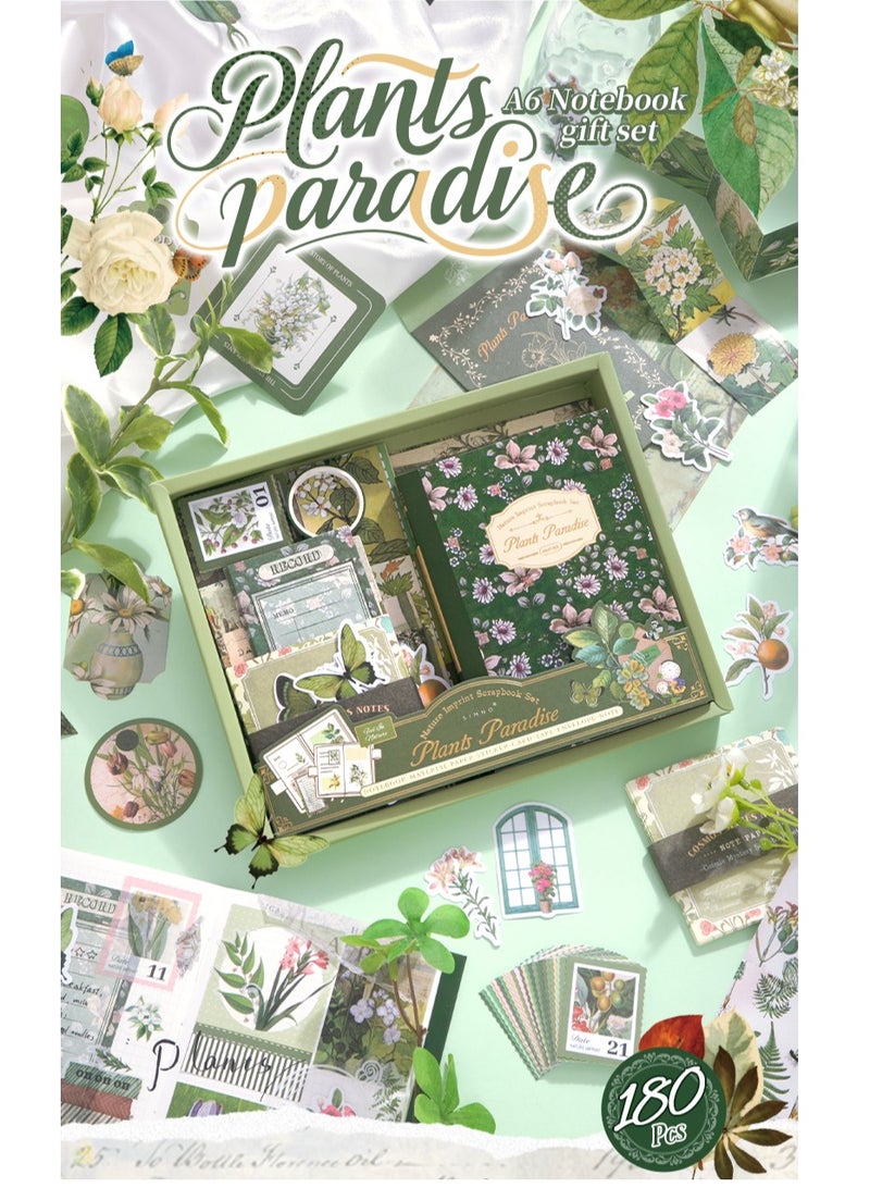 180-Piece Green Plant  Garden Scrapbook Accessory Set Aesthetic Bullet Junk Journal Kit With Journaling Scrapbook Accessories A6 Grid Notebook Diy Scrapbook Gift For Teenagers And Children Literary And Artistic - Image 3