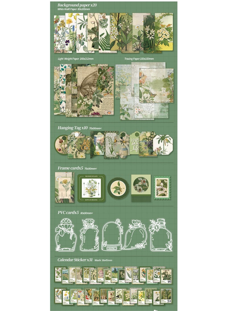 180-Piece Green Plant  Garden Scrapbook Accessory Set Aesthetic Bullet Junk Journal Kit With Journaling Scrapbook Accessories A6 Grid Notebook Diy Scrapbook Gift For Teenagers And Children Literary And Artistic - Image 5