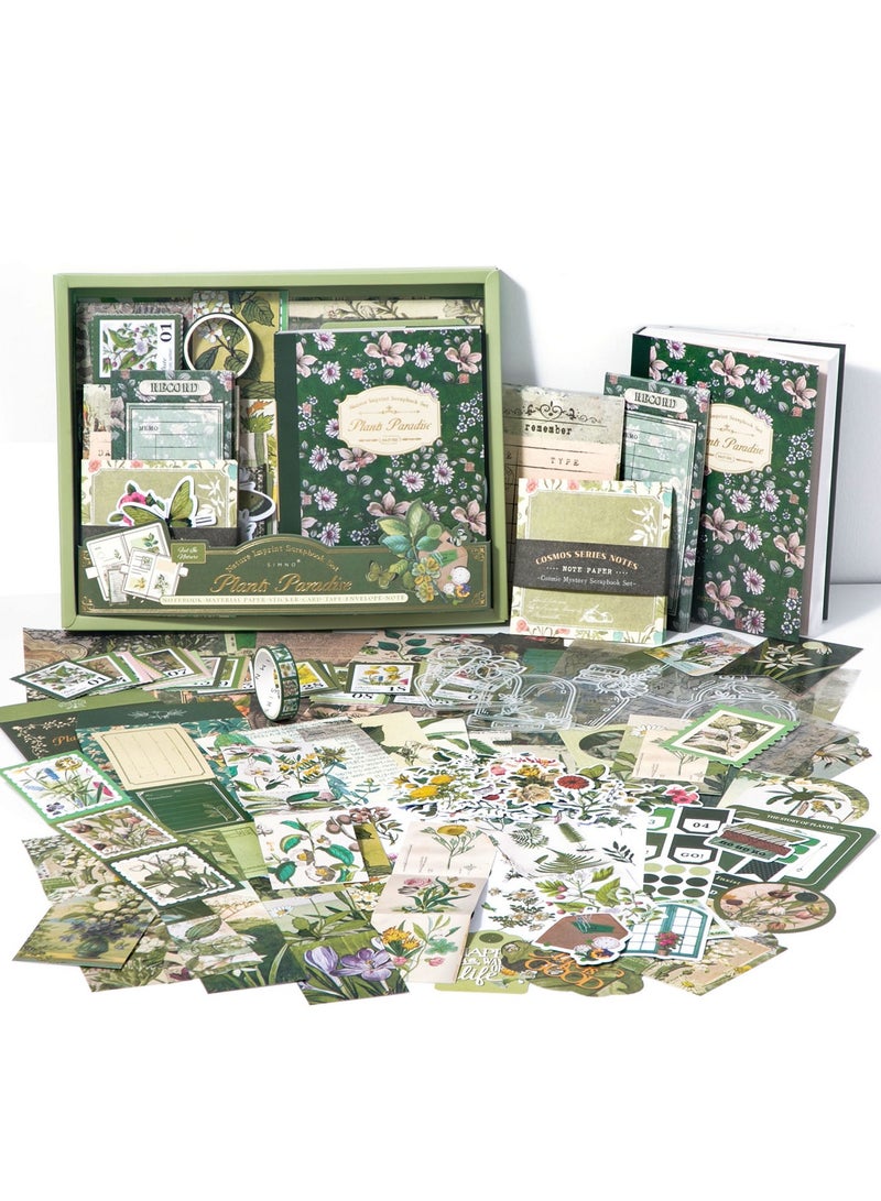 180-Piece Green Plant  Garden Scrapbook Accessory Set Aesthetic Bullet Junk Journal Kit With Journaling Scrapbook Accessories A6 Grid Notebook Diy Scrapbook Gift For Teenagers And Children Literary And Artistic - Image 1