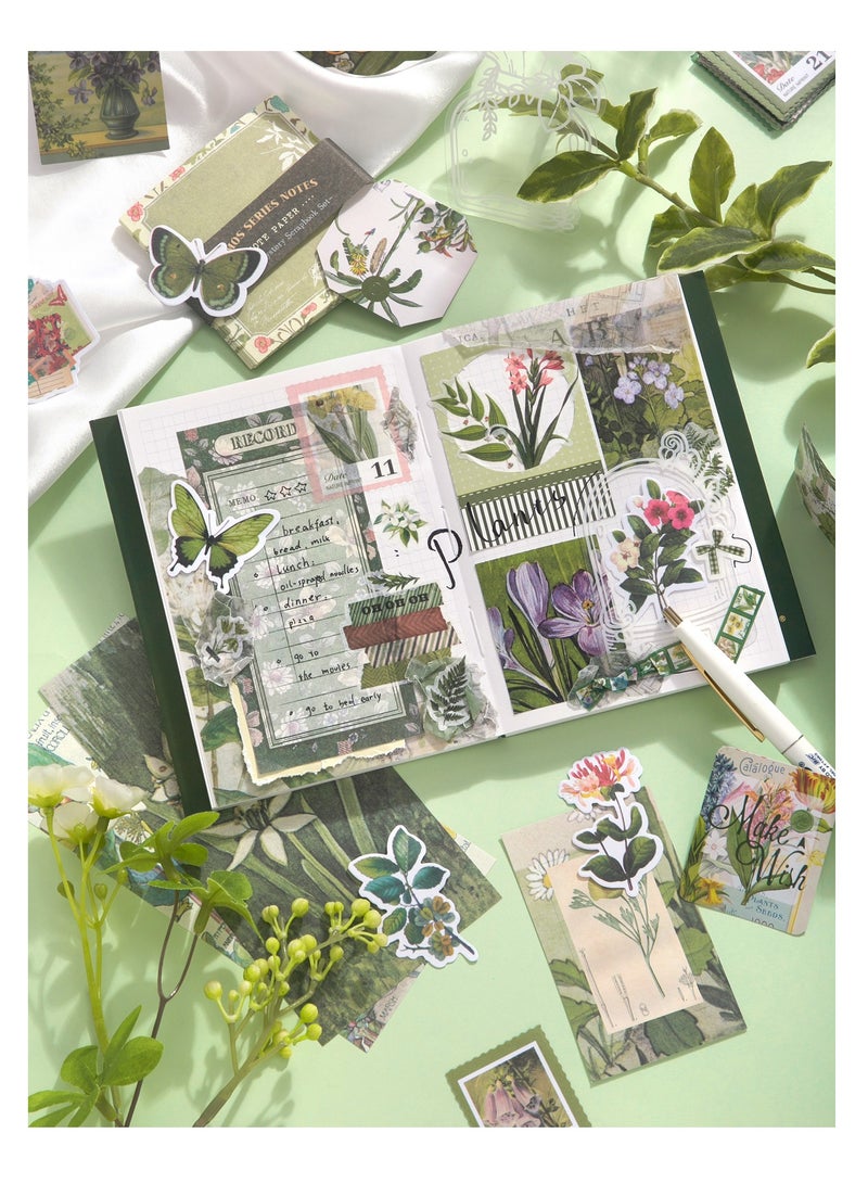 180-Piece Green Plant  Garden Scrapbook Accessory Set Aesthetic Bullet Junk Journal Kit With Journaling Scrapbook Accessories A6 Grid Notebook Diy Scrapbook Gift For Teenagers And Children Literary And Artistic - Image 2