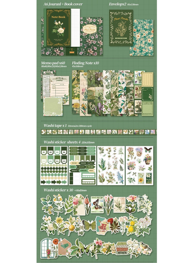 180-Piece Green Plant  Garden Scrapbook Accessory Set Aesthetic Bullet Junk Journal Kit With Journaling Scrapbook Accessories A6 Grid Notebook Diy Scrapbook Gift For Teenagers And Children Literary And Artistic - Image 4