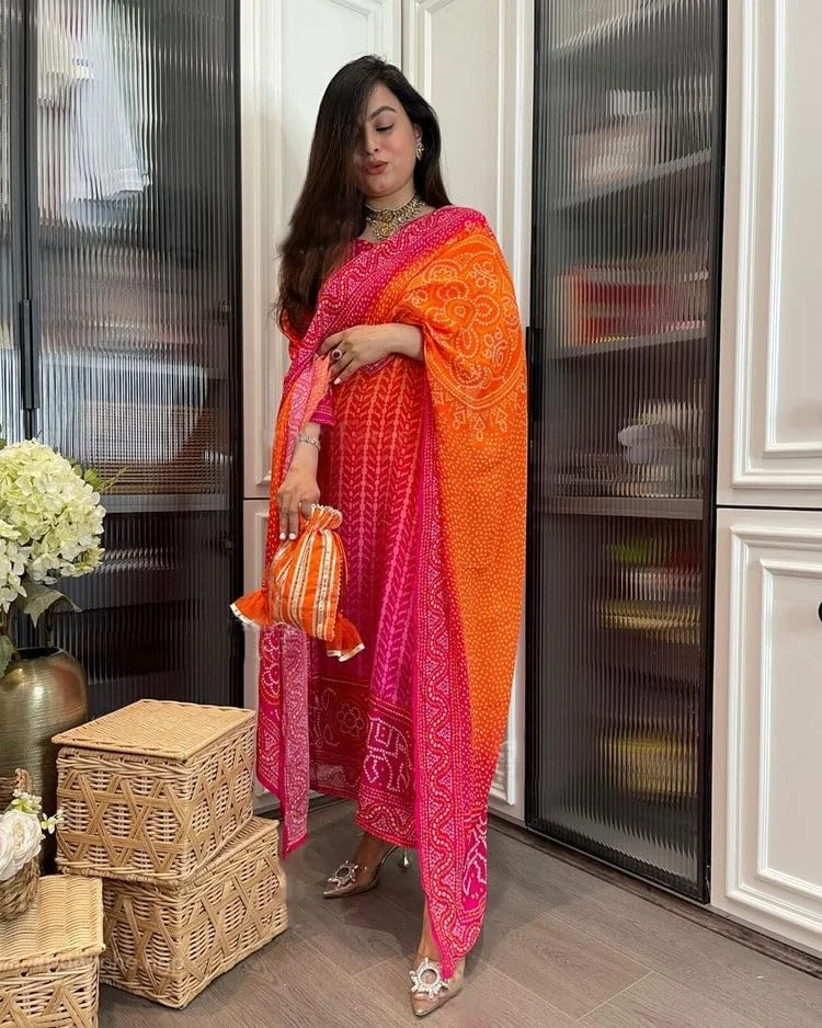 GoSriKi كورتا نسائية مطبوعة باللون الوريدي المصنوع من الفير الفيسكوز مع بنطال ودوباتا متعددة الألوان