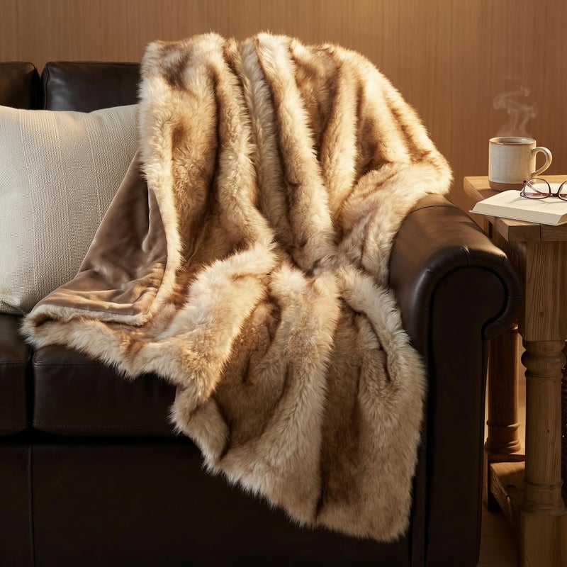 Hyde Lane Faux Fur Throw Blanket - Ultra Long Pile, Luxury Fluffy Fox Golden with Brown Tipped Throws for Couch Sofa Decoration, Fuzzy Plush Blankets for Women, 50x60 - Image 1