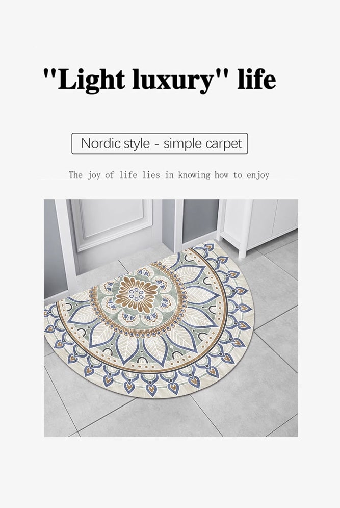 SHABILI Half Round Entryway Rug for Home Decoration Indoor, Mandala Doormat in Polyester Fiber, Low Profile Non Slip, Washable, Blue/Beige, for Families, Great for Doorways, Kitchens and Covered Porches - Image 3