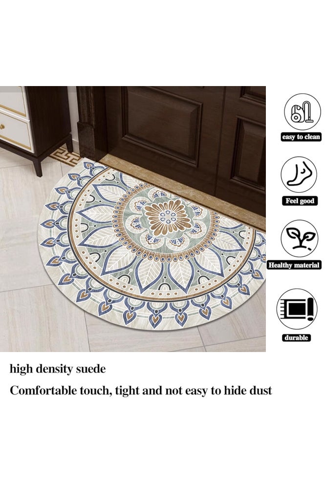 SHABILI Half Round Entryway Rug for Home Decoration Indoor, Mandala Doormat in Polyester Fiber, Low Profile Non Slip, Washable, Blue/Beige, for Families, Great for Doorways, Kitchens and Covered Porches - Image 5