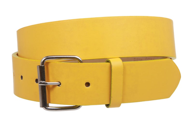 Beltiscool 1 1/2" (38mm) Snap On Plain Leather Jean Belt With Roller Buckle, Yellow | s (29-31" waist) - Image 4