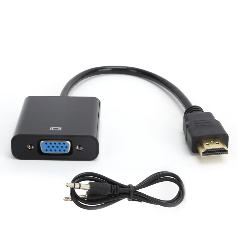 HD Multimedia Interface to VGA Converter Cable with 3.5mm Audio Adapter Black - C Chip Clear Image Conversion for Laptop Projector HDTV - Image 1