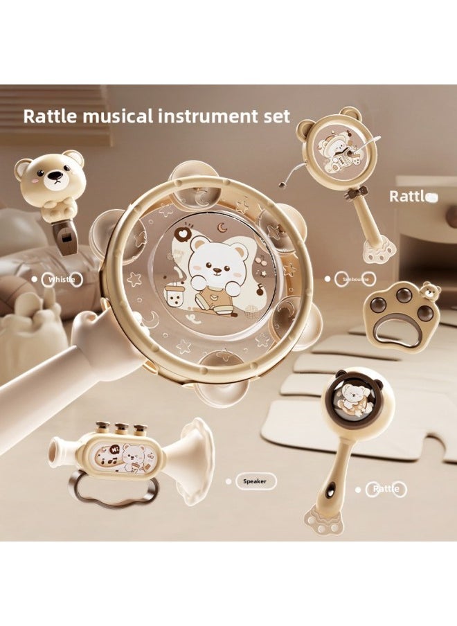 null - Early Education Percussion Instruments Tambourine Enlightenment Infants Can Bite Hand Rattle Children's Tooth Gel Toys Hand Drum-Color:Brown Bear [hand Drum] Opp Bag - Image 1