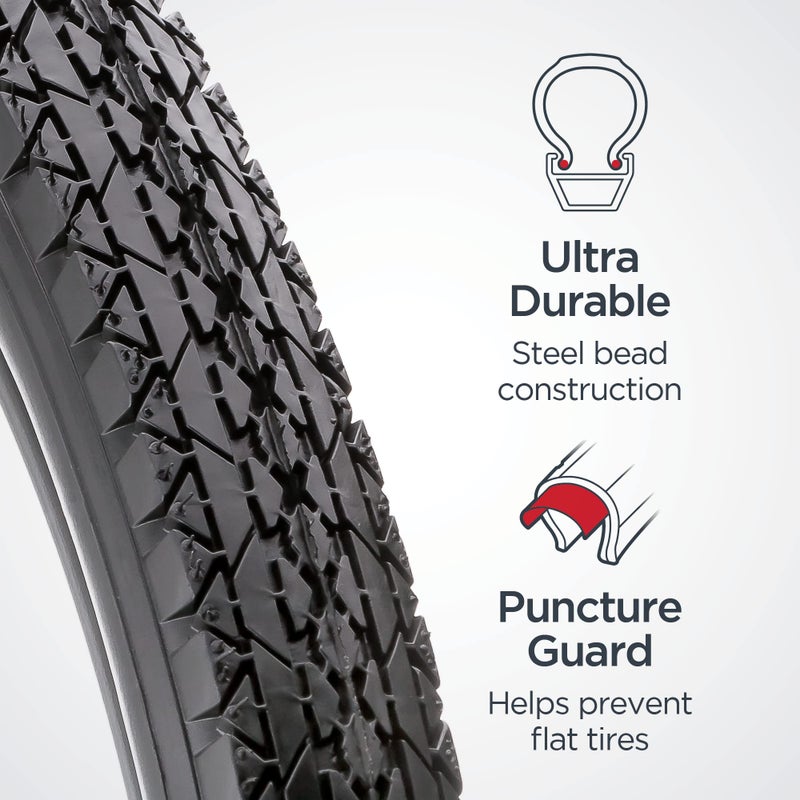 Schwinn Replacement Bike Tire, 26" x 2.125" Cruiser Bike Tire, Smooth Tread Pattern, Puncture Guard, Fits Internal Rim Widths 19mm-29mm, PSI Range 40 to 65 - Image 2