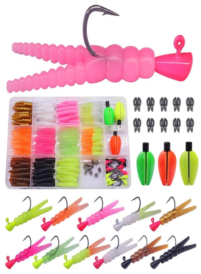 LURELINK 165-Piece Trout Lure Kit for Creek & River Fishing Gear with Split Tail Grub Worms, Shad Dart Jig Heads, Floats & Sinkers - Ideal for Seasonal Trout Crappie & Panfish - Image 1