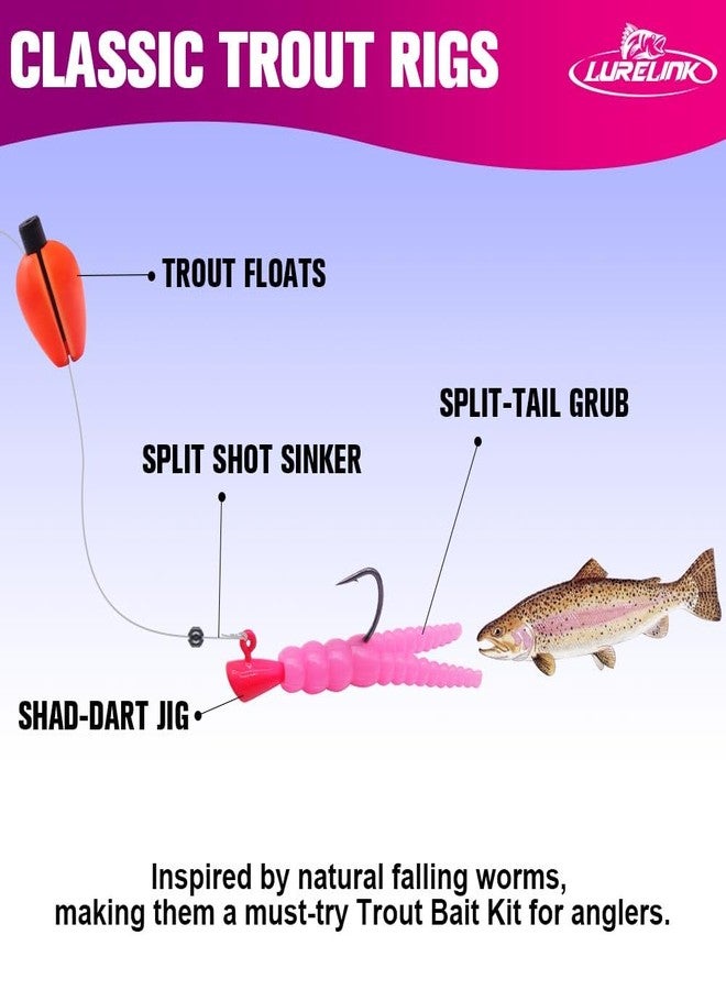 LURELINK 165-Piece Trout Lure Kit for Creek & River Fishing Gear with Split Tail Grub Worms, Shad Dart Jig Heads, Floats & Sinkers - Ideal for Seasonal Trout Crappie & Panfish - Image 5