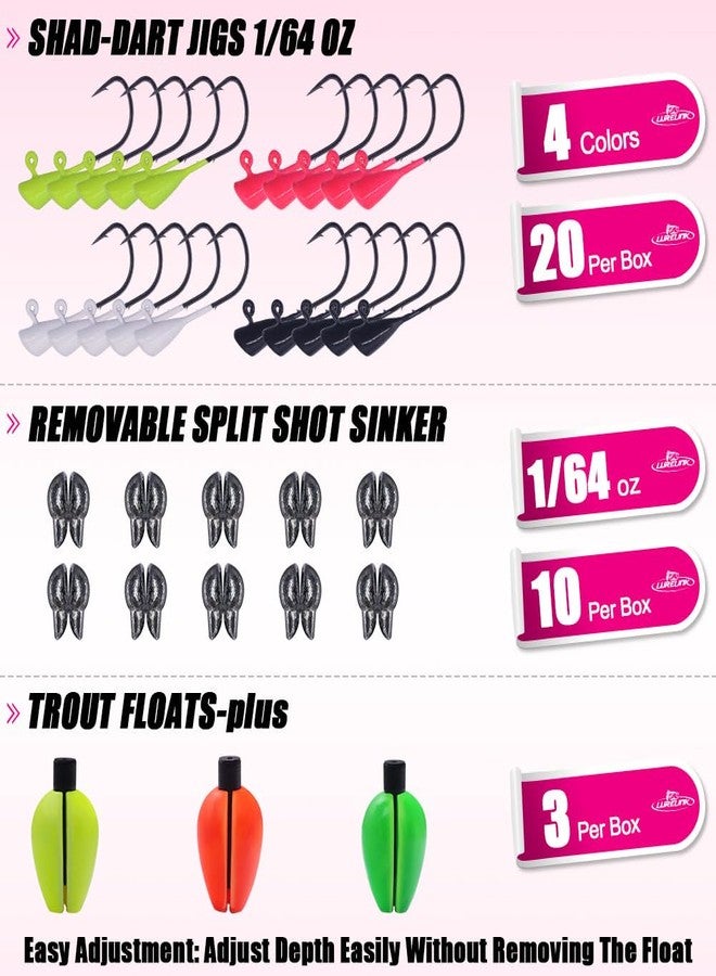 LURELINK 165-Piece Trout Lure Kit for Creek & River Fishing Gear with Split Tail Grub Worms, Shad Dart Jig Heads, Floats & Sinkers - Ideal for Seasonal Trout Crappie & Panfish - Image 4