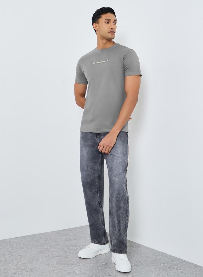 Styli Men Grey Graphic Print Crew Neck T-Shirt - Image 2