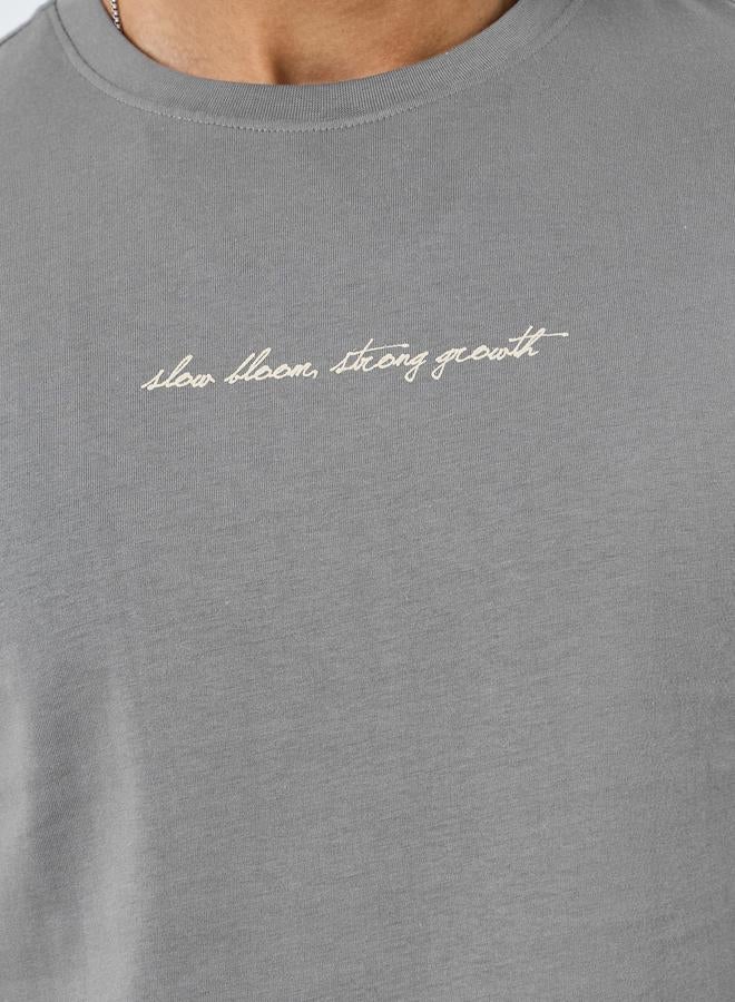 Styli Men Grey Graphic Print Crew Neck T-Shirt - Image 4