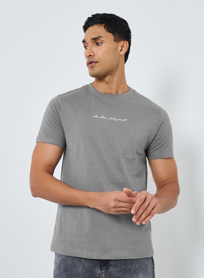 Styli Men Grey Graphic Print Crew Neck T-Shirt - Image 1