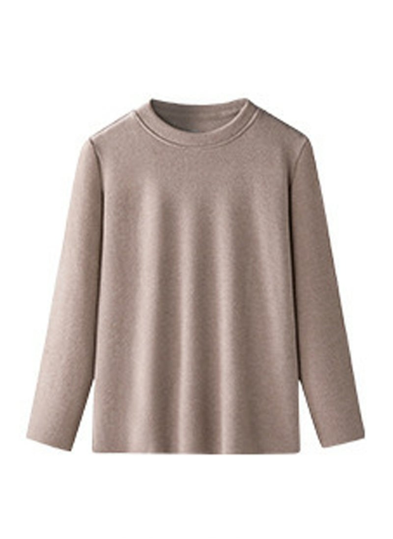 Loquat - Children's Solid Color Crew-Neck Thick Thermal Underwear Shirt Cold Weather Base Layer,Long Sleeve T-Shirt Loungewear Khaki - Image 1
