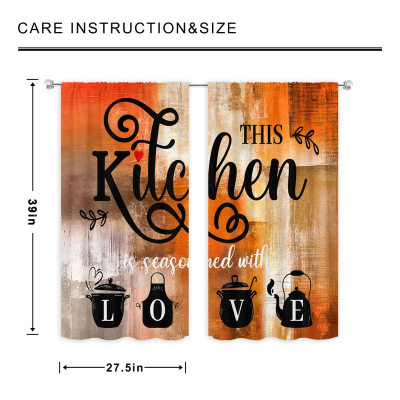 MESHELLY Abstract Burnt Orange Kitchen Curtains 27.5Wx39H Inch Rod Pocket Vintage Rustic Brown Art Painting Contemporary Bedroom Window Drapes Watercolor Quotes Printed Living Room Window Treatment - Image 3