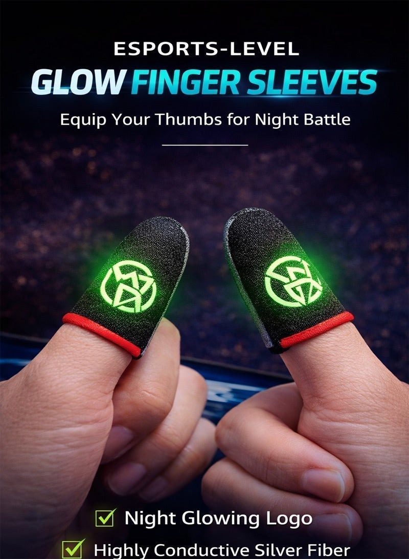 4-Pack Mobile Gaming Finger Sleeves - High Sensitivity Touchscreen Gaming Gloves, Fluorescent Green at Night, Sweat-Proof Breathable Seamless Thumb Gloves for PUBG, Free Fire, Call of Duty, and Smartphone Esports - Image 5