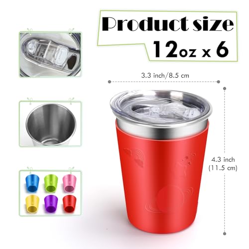 ShineMe No Spill Cup for Toddlers 6pack Stainless Steel Kids Cups with Lids 12oz Metal Cups for Kids Toddlers Preschoolers Adults with Removable Vibrant Color Sleeves for ColdHot Drinks - Image 3