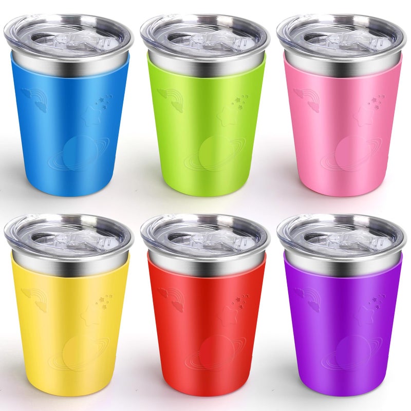 ShineMe No Spill Cup for Toddlers 6pack Stainless Steel Kids Cups with Lids 12oz Metal Cups for Kids Toddlers Preschoolers Adults with Removable Vibrant Color Sleeves for ColdHot Drinks - Image 2