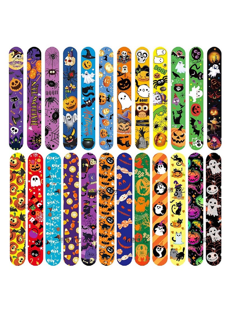 Halloween Slap Bracelets Bulk Party Favors for Kids - 24 Designs Snap Bracelets for Halloween Decorations, Halloween Goodie Treat Bag Stuffers Classroom Prizes Exchanging Gifts Supplies(100Pcs) - Image 1