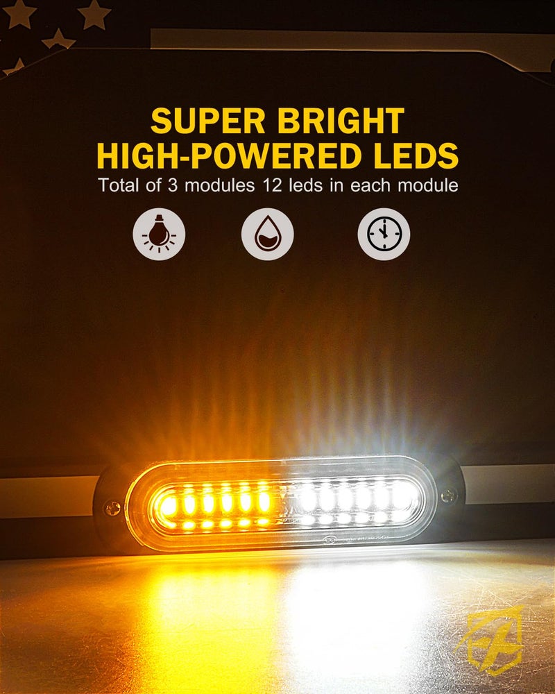 Xprite 36 LED License Plate Strobe Light, US Flag Front/Rear Strobe Lights, 22 Flash Modes Emergency Safety Warning LED License Frame for Cars Vehicles Trucks, Amber White (w/Pre-Installed 9FT Cable) - Image 4