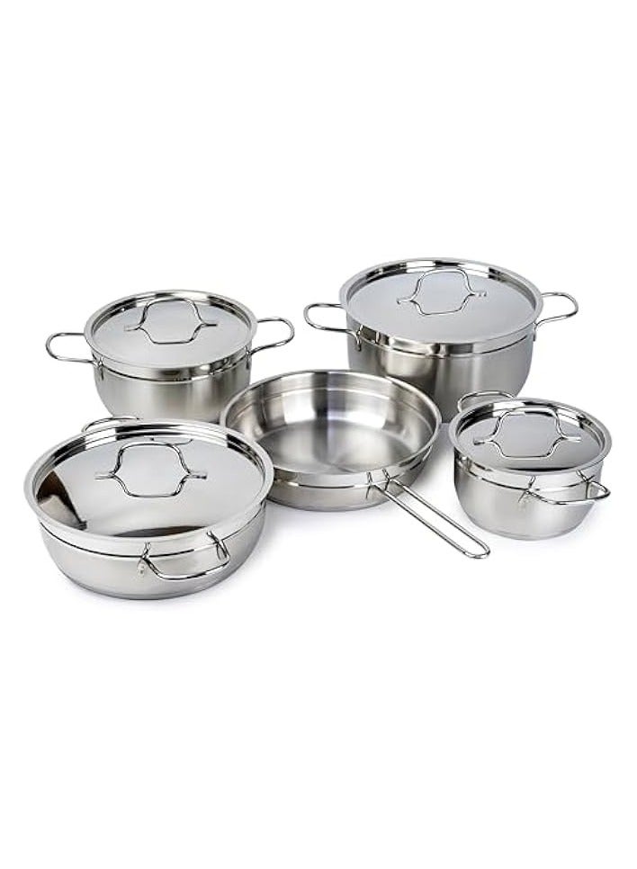 جرين تايجر طقم أواني طهي من الفولاذ المقاوم للصدأ مكون من 9 قطع - كسرولة، مقلاة | شديدة التحمل بمقبض من الفولاذ المقاوم للصدأ | غاز ومواقد طهي مسطحة متوافقة مع الوجبات العائلية - Image 5