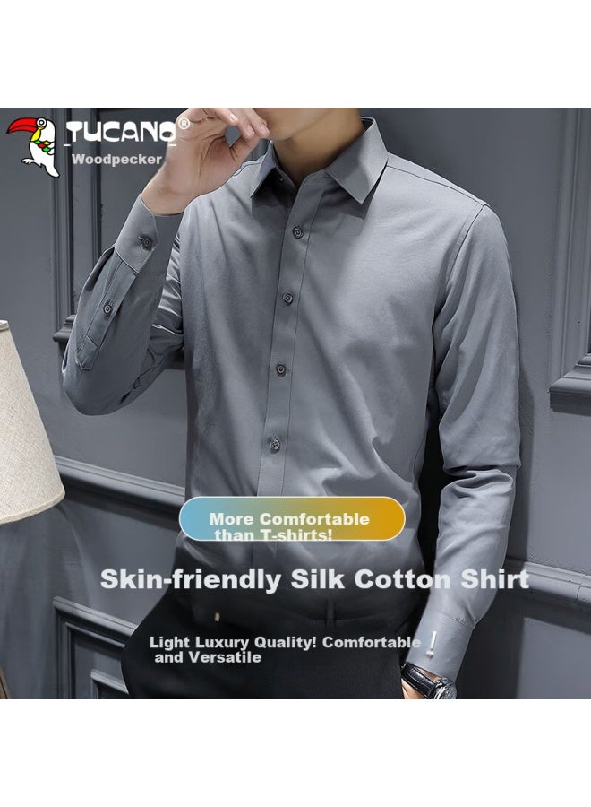 Tucano Tucano Men's Spring Business Casual Long Sleeve Shirt Men's Fashion Formal Wear Top Men's Outerwear Gray 3xl