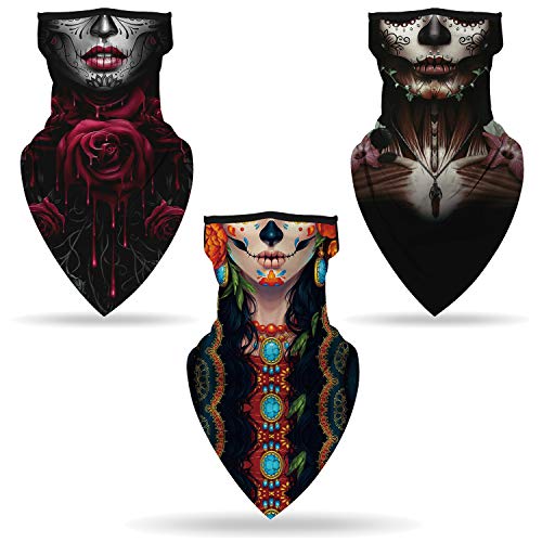 YAYOUREL Halloween Scary Skull Mask Halloween Masks for Adults 3 pcs Skeleton Bandana Neck Gaiter Face Mask Covering Ear Loop Hole Triangle Bandanas for Men Women Summer UV Face Scarf Mask Cover - Image 1