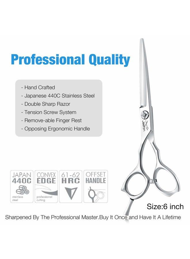 Jason 6 Inch Left Handed Barber Hair Cutting Scissors Professional Salon Shears Razor Edge Hairdressing Scissor Japanese Stainless Steel Reversible Haircut Shear for Men Women Christmas Gift - Image 4