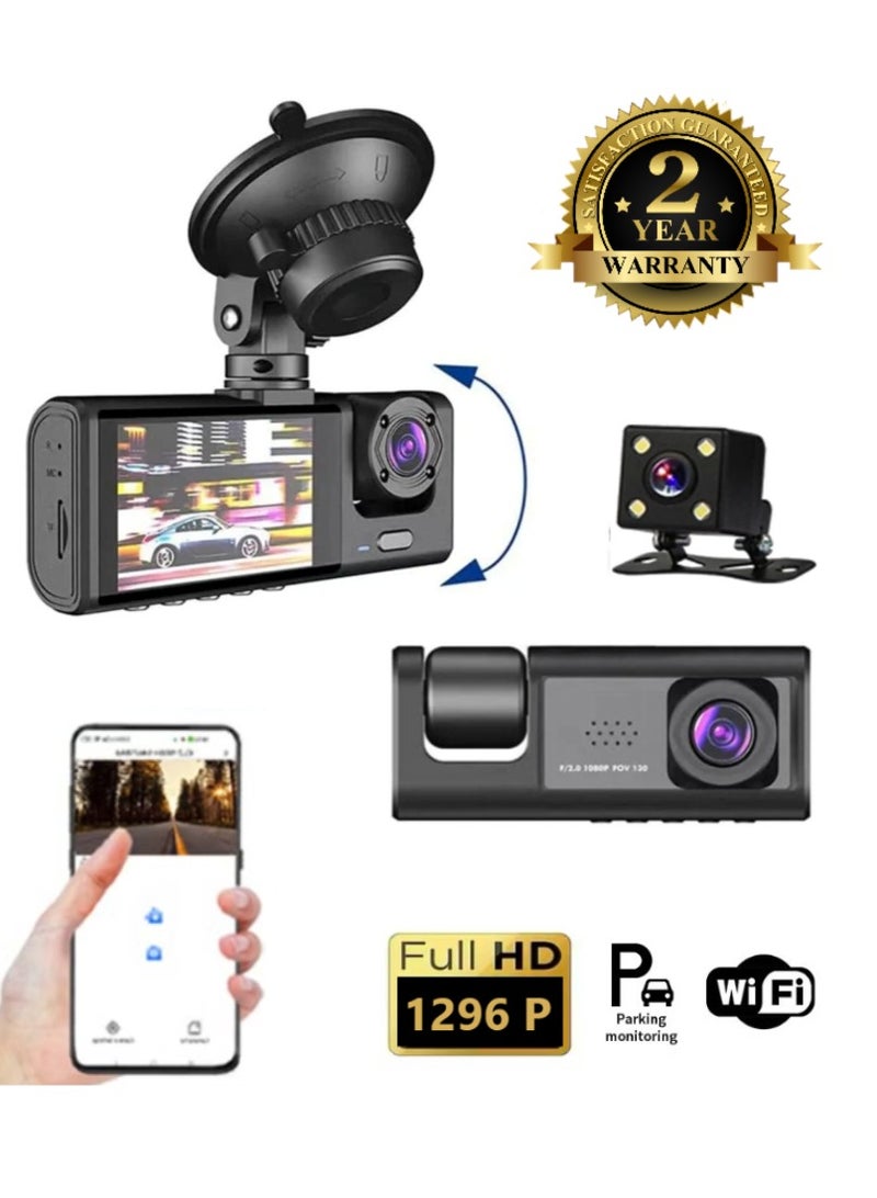 Dash Cam Black Box Three High Quality Cameras High Resolution Video and Audio Recording - Image 1