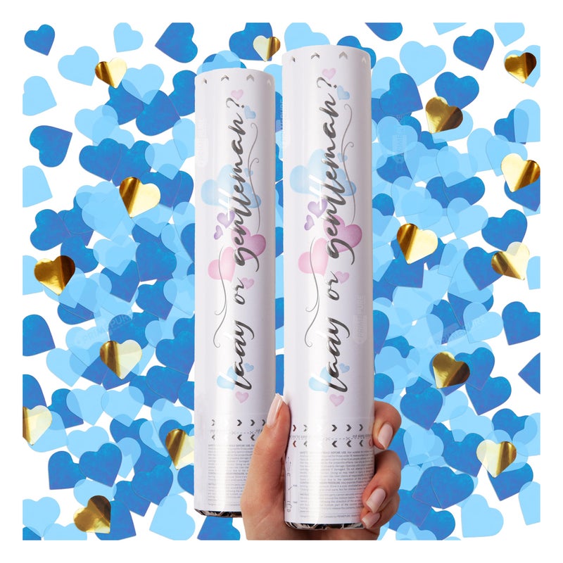 PrimePure Gender Reveal Confetti Cannon Heart Shaped Confetti Poppers Blue 2 Pack Baby Boy Gender Reveal Party Poppers Blue Paper Baby Party Supplies Pop Gun - Image 2