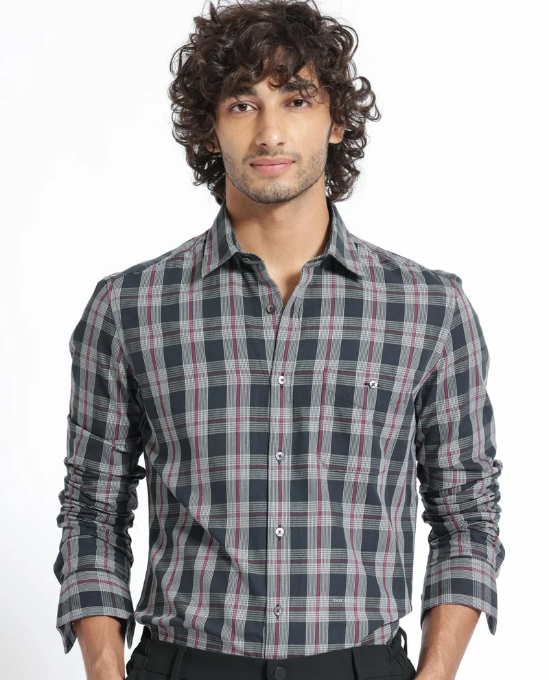 Rare Rabbit Rare Rabbit Men's Bale Black Cotton Fabric Full Sleeves Checks Shirt
