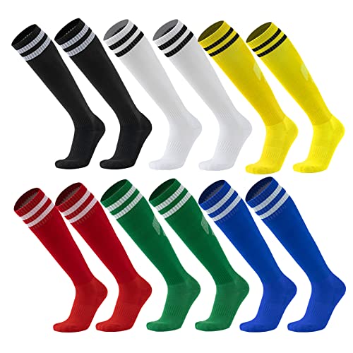 Ultrafun 6 Pairs Soccer Socks Color Stretchy Compression Knee High Tube Football Athletic Socks for Men Women Teens (6Pairs-Multicolor) - Image 1